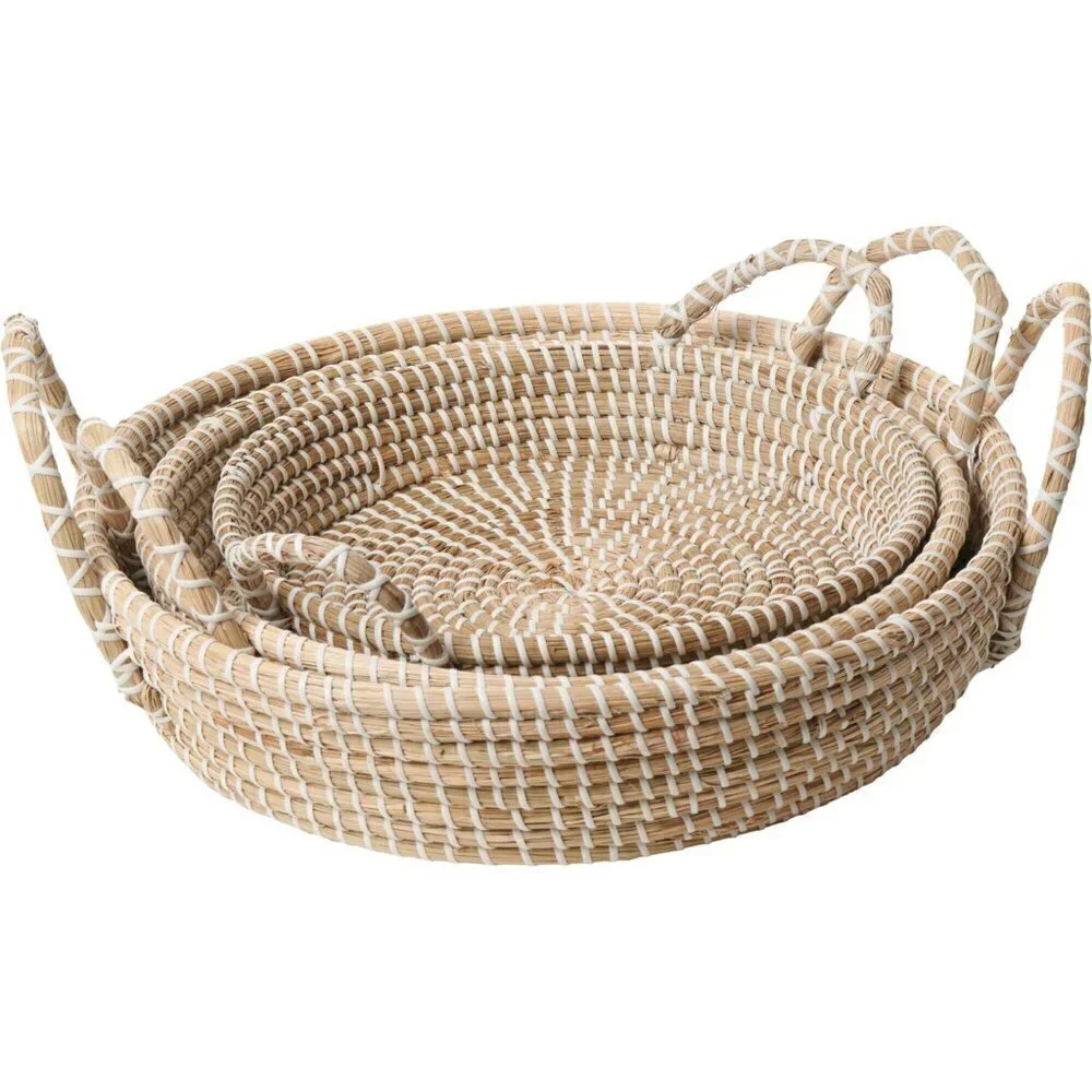 New Home Essentials Round Natural Seagrass Large Baskets - 3-Piece Set